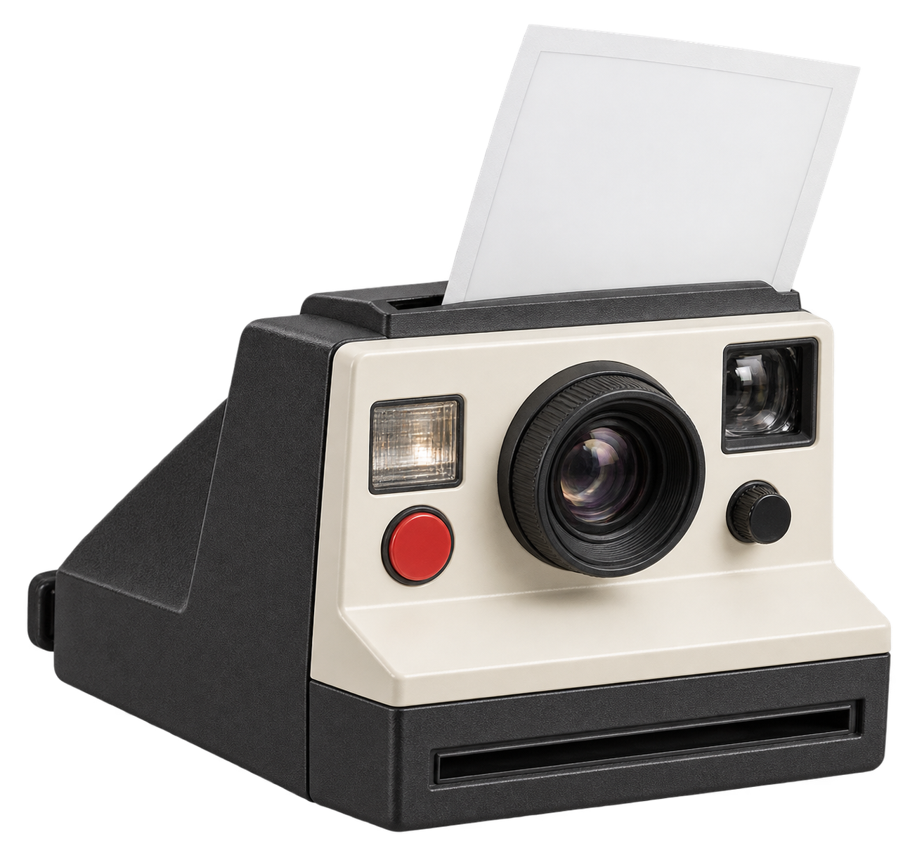 An instant camera printing a photograph